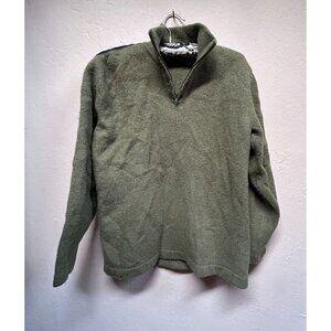 Bossini Sweater Womens Large Green 100% Lambs Wool Knit 1/4 Zip Pullover Casual
